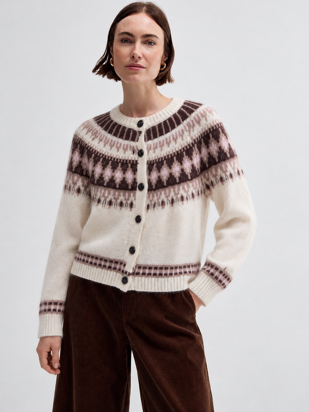 Ivory Fair Isle Button-Front Cardigan Sweater